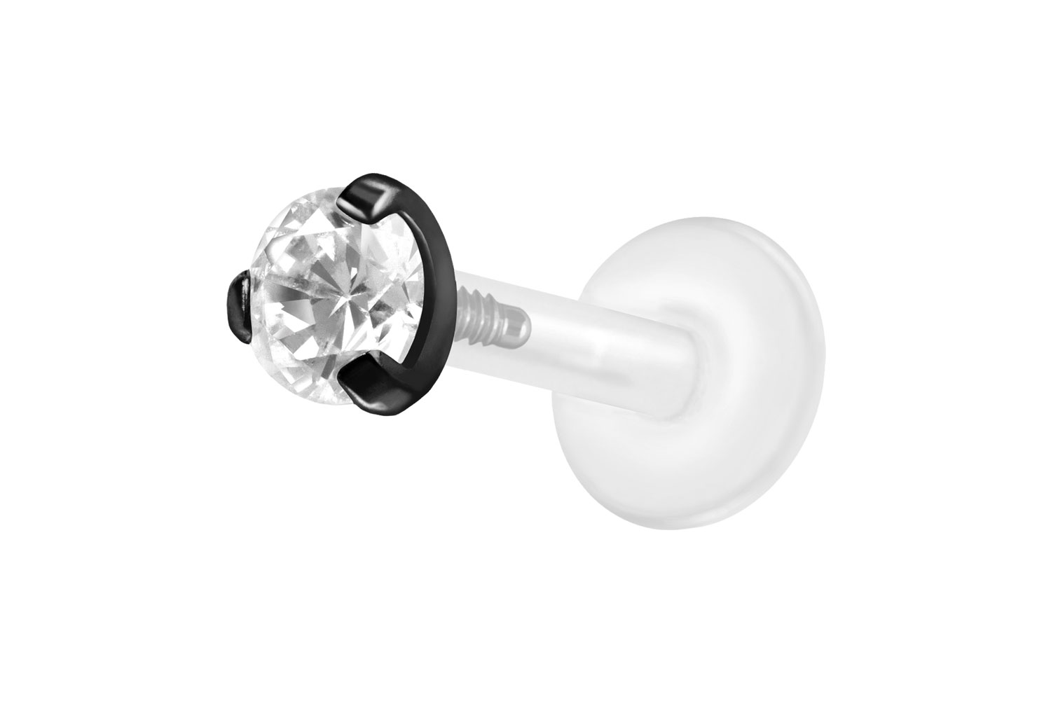 PTFE Labret Piercing mit Innengewinde + Titan-Aufsatz EINGEFASSTER KRISTALL